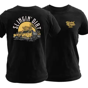 Slingin’ Dirt Heavy Equipment Operator T Shirt, Excavator and Dump Truck Graphic Tee with Earthmoving Scene, Soft Cotton Blend Shirt, Worked to Death Construction Apparel for Men & Women, Excavator Operator Gift Idea