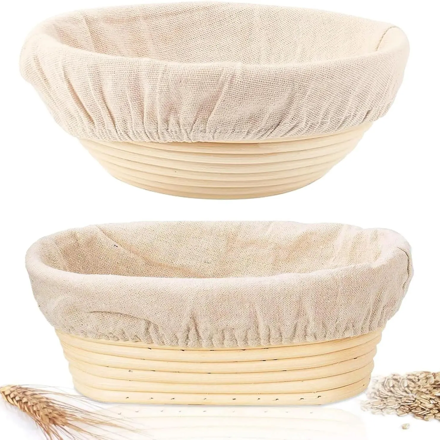 Baking Bread Fermentation Basket Set, Bakeware, Baking Supplies, Sourdough Proofing Basket, 9in Round & 10in Oval Woven European Style, Ideal for Beginners Baking Tools