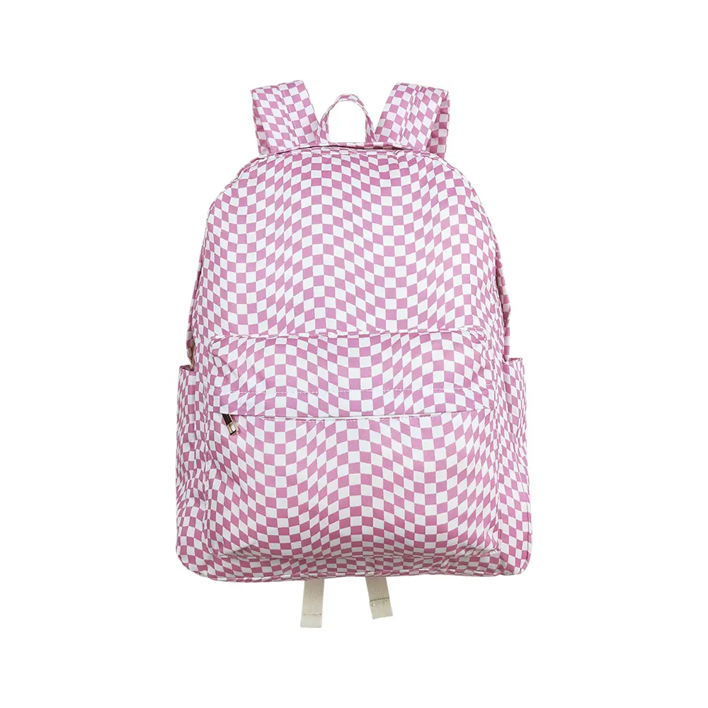 Girls' Modern Pink Plaid Backpack, Durable Lightweight Asymmetrical Polyurethane School Bag for Travel, Modern Backpack, Plaid Pattern Backpack