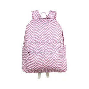 BA0245-Trendy Pink Asymmetrical Plaid Kids Backpack | Stylish Travel Bag for Little Explorers