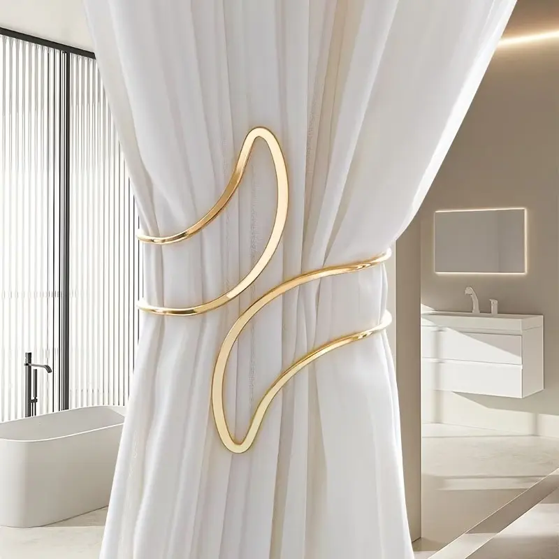 1pc/2pcs Elegant Crescent Metal Curtain Tiebacks, Classic Lattice Design, Durable Curtain Clips, Fashion Home Decor Accessories Bedroom, Versatile Living
