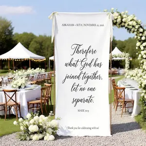 Custom Wedding Bible Verse Tapestry: White Fabric Ceremony Sign, Christian Marriage Banner