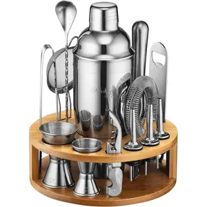 Bartender Kit - 15-  Shaker Set with Bar Tools,  Stainless Steel Drink Mixer Accessories for  Bar, Includes  Stand, Plus  Recipe Cards ()