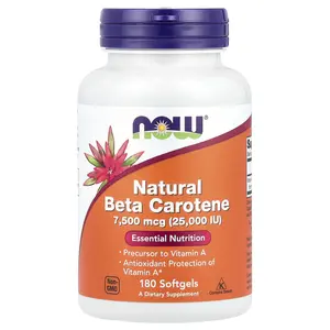 NOW Foods Natural Beta Carotene, 7,500 mcg (25,000 IU), 180 Softgels
