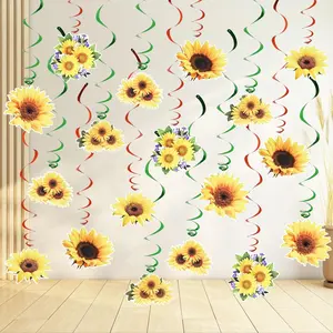 36 PCS Sunflower Hanging Swirls,6 Styles Sunflower Decorations Party Supplies Sun Flowers Party Foil Swirls Ceiling Wall Decor for Birthday Summer Themed Party Baby Shower Favor Supplies