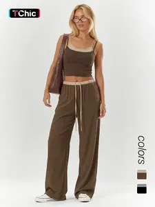 Women's Sportswear Set Fitness Outfits Sporty Style Colorblock Strapless Vest + High-Waisted Loose Long Pants Soft Skin-Friendly Fabric Suitable for All Seasons