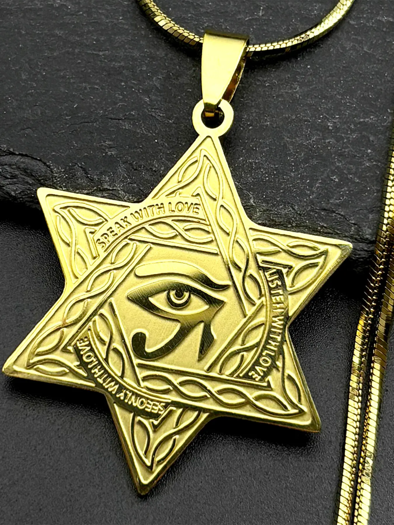 Israel Hexagram Egyptian Eye of Horus Celtic Knot Stainless Steel Unisex Pendant Necklace Jewelry for Women Men Star of David Chain