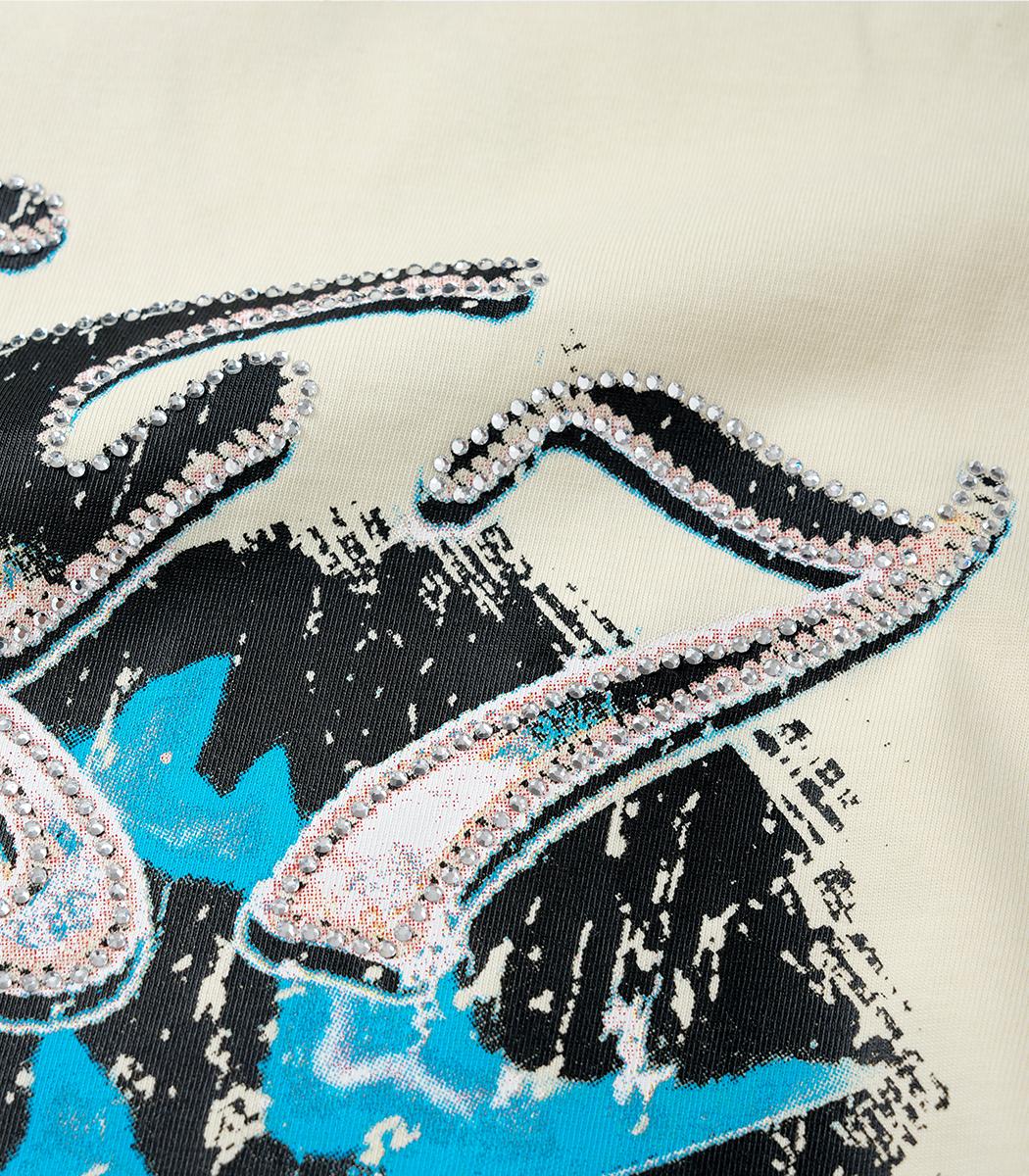 American Rhinestone Studded Skull Baggy Fit Tee | Gothic Y2K 100% Cotton Graphic Men's T-Shirt