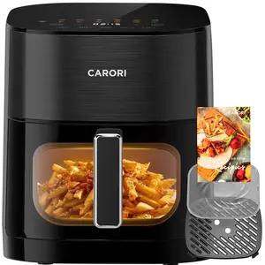 CARORI Air Fryer 14-in-1 with Viewing Window, 6-Qt Large Capacity, No Filping Dual Heating for 360° Air Fry, Roast, Dry, Reheat, 1700W Fast Even Meals, Dishwasher Safe, for Easy & Crispy Cooking