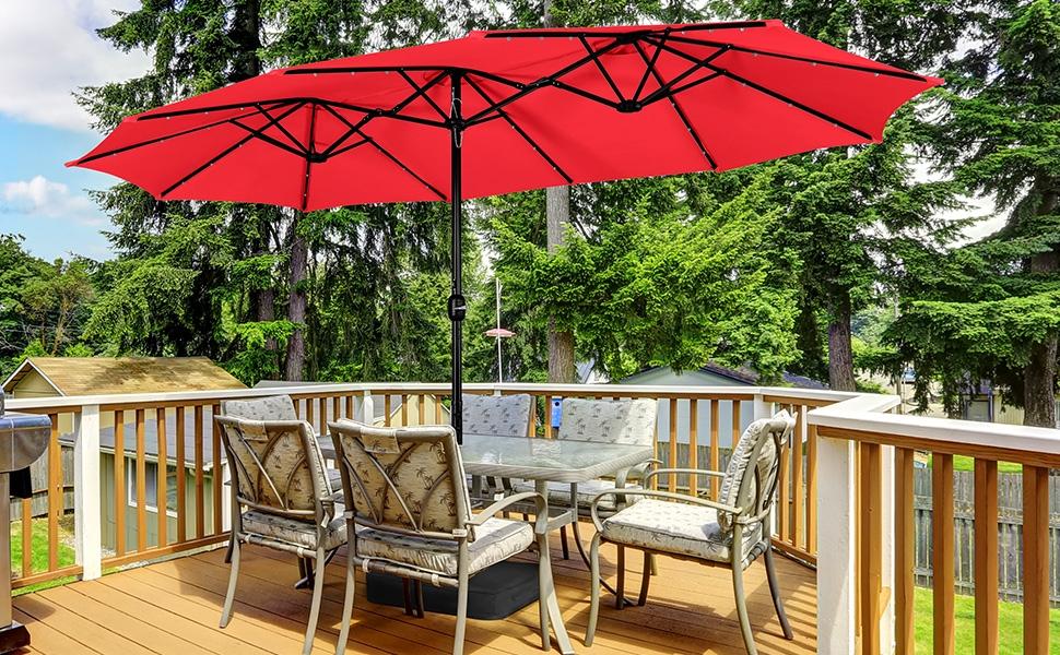 【Solar LED Lights Umbrella】Yaheetech 15/13ft Large Patio Umbrella, Outdoor Double-Sided Rectangle Umbrella with 36 LED Lights & Crank for Patio Garden Pool Lawn Backyard, Base Included 【Solar LED Lights Umbrella】Yaheetech 15/13ft Large Patio Umbrella, Outdoor Double-Sided Rectangle Umbrella with 36 LED Lights & Crank for Patio Garden Pool Lawn Backyard, Base Included