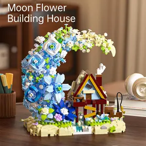 1343pcs Moonflower Small Wooden House Building Blocks Toy, Dreamy House Assembly Model, Romantic Gift for Girls, Creative DIY Craft Kit