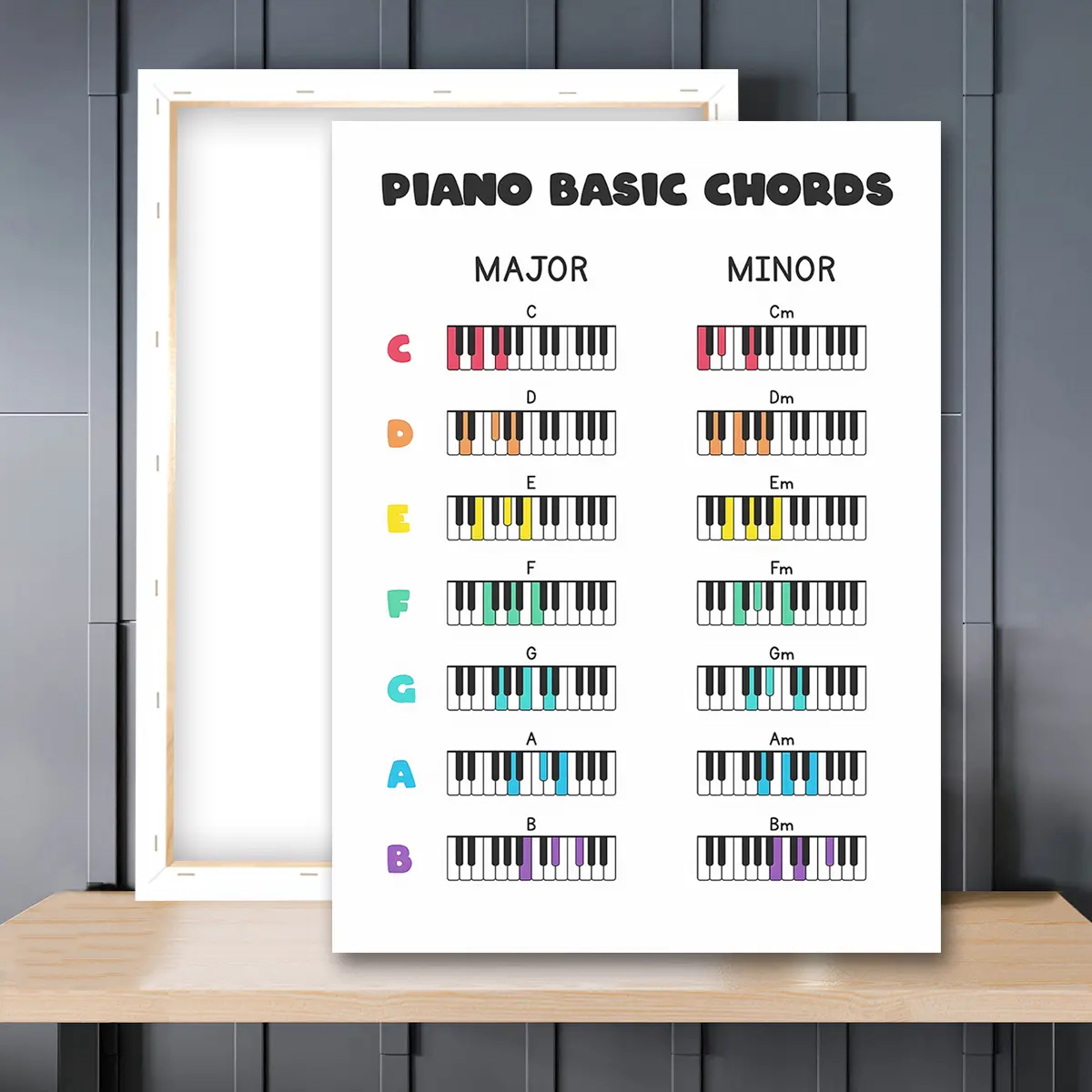 1pc Wooden Framed, Piano Chords Chart Poster Wall Art Canvas Painting, Music Education Art Poster Print Wall Prints Wall Pictures, Wall Pictures, Ideal For Bedroom, Office, Living Room, Wall, Room, Music Classroom Wall Decoration, Living Room Decorations