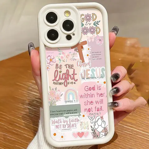 Fashinable TPU Phone Case Pink Cross Collage Pattern Case for iPhone  17 16 15 14 Pro Max 13 12 11 Air XR XS Plus Shockproof Drop Protection Rugged Durable Silicone Cover White Cellphone Casing