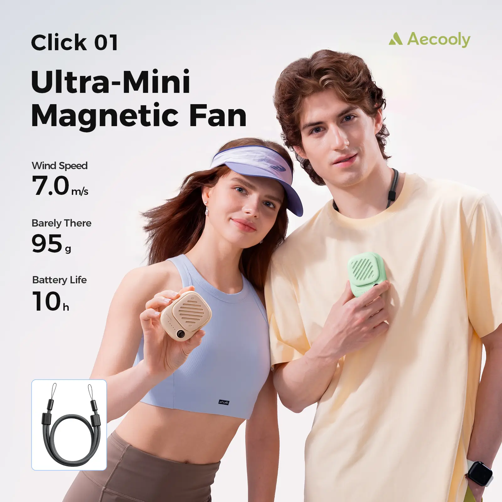 Aecooly Click 01 Portable Mini Neck Fan 95g Ultra-Light & Magnetic Clip,10H Battery Life, 3-Speed Silent Wind, Tangle-Free Design-100% Authentic Summer Essential SummerVibes, Portable Fan, Fan Portable
