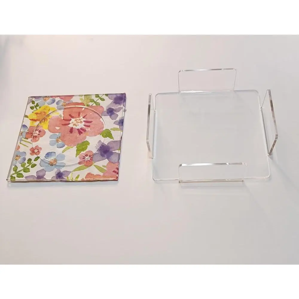 Acrylic Napkin Coaster,DIY Clear Acrylic Coasters with Insert for Cocktail Napkins for Festival,Party,Home,Bar Decor (4pcs Coasters+1pcs Holder)