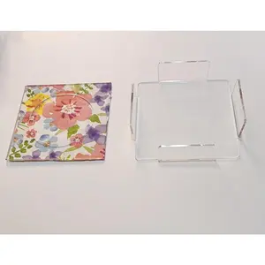 Acrylic Napkin Coaster,DIY Clear Acrylic Coasters with Insert for Cocktail Napkins for Festival,Party,Home,Bar Decor (4pcs Coasters+1pcs Holder)