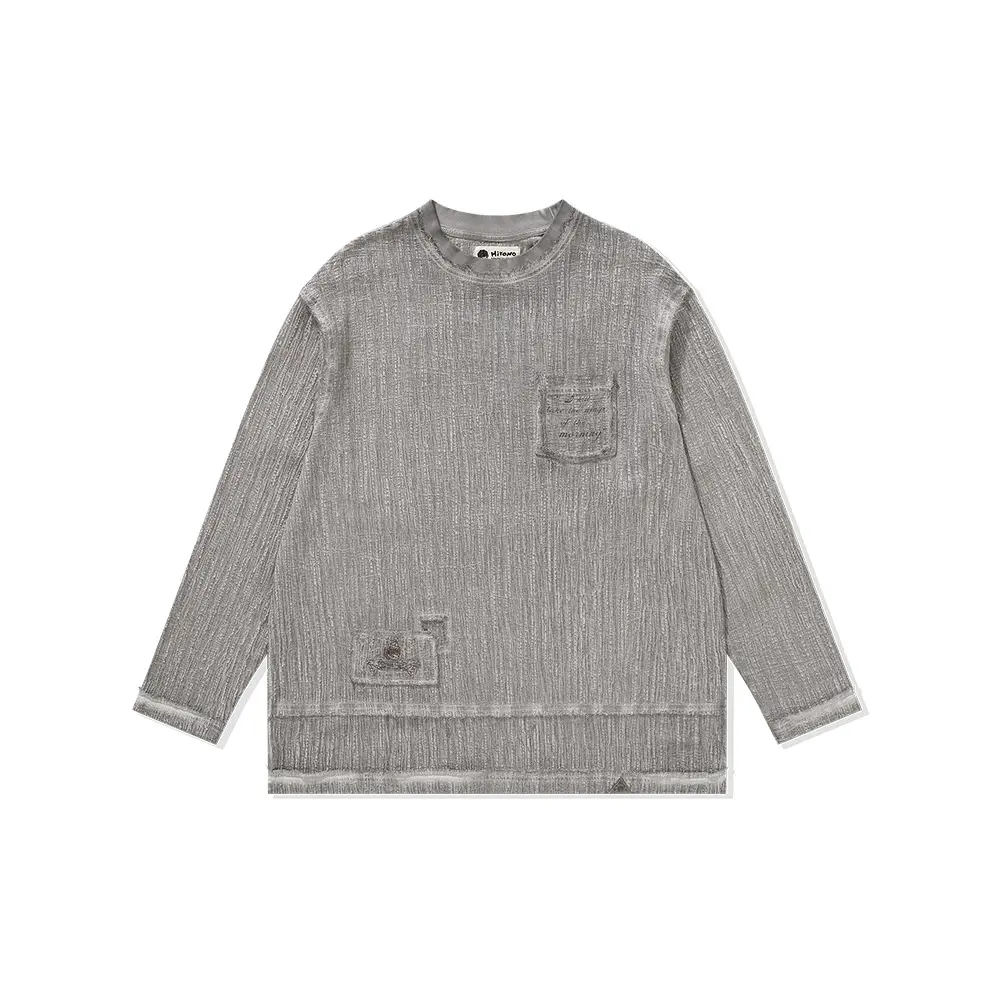 POP MART Hirono Living Wild – Freedom Island Nautical Dirty Wash Applique Long-Sleeve T-Shirt clothes