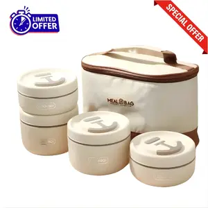 4-Layer Stainless Steel Bento Lunch Box with Carry Bag – Stackable Leak-Resistant Multi-Tier Food Storage Containers for Office, School & Travel