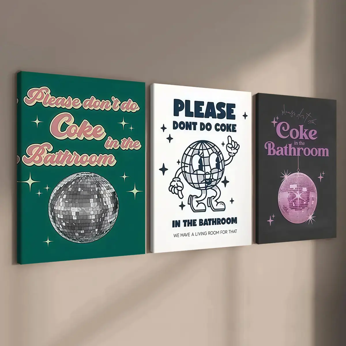 3 count wooden frame canvas, disco style fun warning poster, stylish bedroom decor, Modern Art home Decor, Living Room and hallway wall Decor, HD, waterproof, art