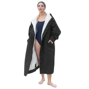 Catalonia Swim Parka Women, Waterproof Surf Coat for Men Adult, Warm Sherpa Lined Swimmer Jacket, Oversized Hooded Changing Robe