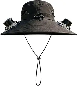 Wide Brim Solar/USB Powered Fan Hat for Men & Women - Adjustable Visor Outdoor Bucket Hat, Sun Protection for Fishing