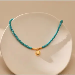 Western-Style Export Bestseller: Handcrafted Necklace Series featuring Irregular Raw Gemstones, Chain Accents, and "Fortune-Turning" Beads-Complete with a Heart-Shaped Pendant