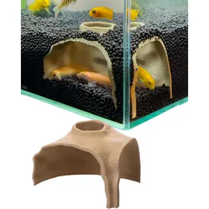 Aquarium Cave – Rock Texture Fish Shelter with 180° Viewing Angle, Betta Fish Tank Accessories, Shrimp & Snails – Aquarium Decor & Tunnel (Sand)