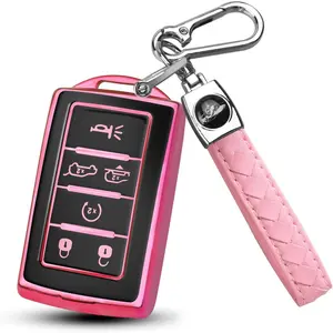 for Jeep Key Fob Cover Compatible with 2021 2022 2023 2024 2025 Grand Cherokee L Wagoneer Smart 6 Button Key Shell Key Case (Pink, 6 Buttons)