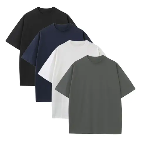Men’s Korean Plain Stylish Pure Cotton Crew-Neck (Round Neck) Short-Sleeve Top Set, Menswear, Navy, Ultra-Comfortable Breathable Soft Fabric, Loose Fit, Suitable for Casual Wear, Streetwear