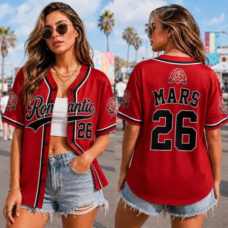 2026Romantic Rose Concert Baseball Jersey, Custom Name Number Music Fan Button-Down Shirt, Festival Outfit