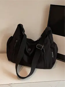 Solid color simple zipper shoulder bag, side zipper multi pocket crossbody bag, suitable for daily leisure, versatile and convenient, with adjustable shoulder straps, Fashionable Crossbody Bag, Everyday Crossbody Bag