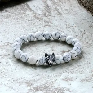 GTHIC Howling Wolf Gemstone Bead Bracelet for Men Minimalist Animal Accessories Daily Wear Birthday Gifts