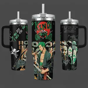 Zoro 40oz Tumbler With Handle, OP Anime Insulated Travel Mug, Stainless Steel Cup with Straw, Gift for Anime Fans