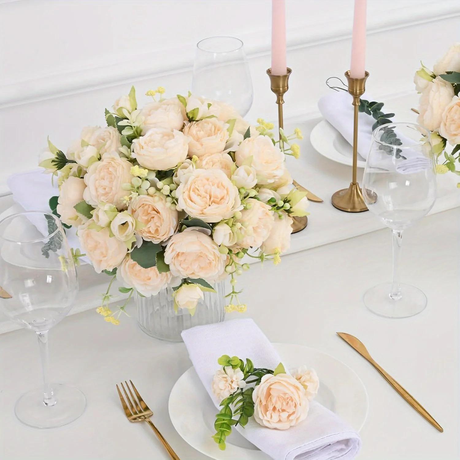 12 Packs Artificial Peonies Flowers Faux Peonies Spring Bouquet for Centerpiece, Table, Wedding, Party Home Decoration