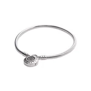 PANDORA Snake chain bracelet in sterling silver and PANDORA logo padlock clasp with 19 pave-set clear CZ 597092CZ-19