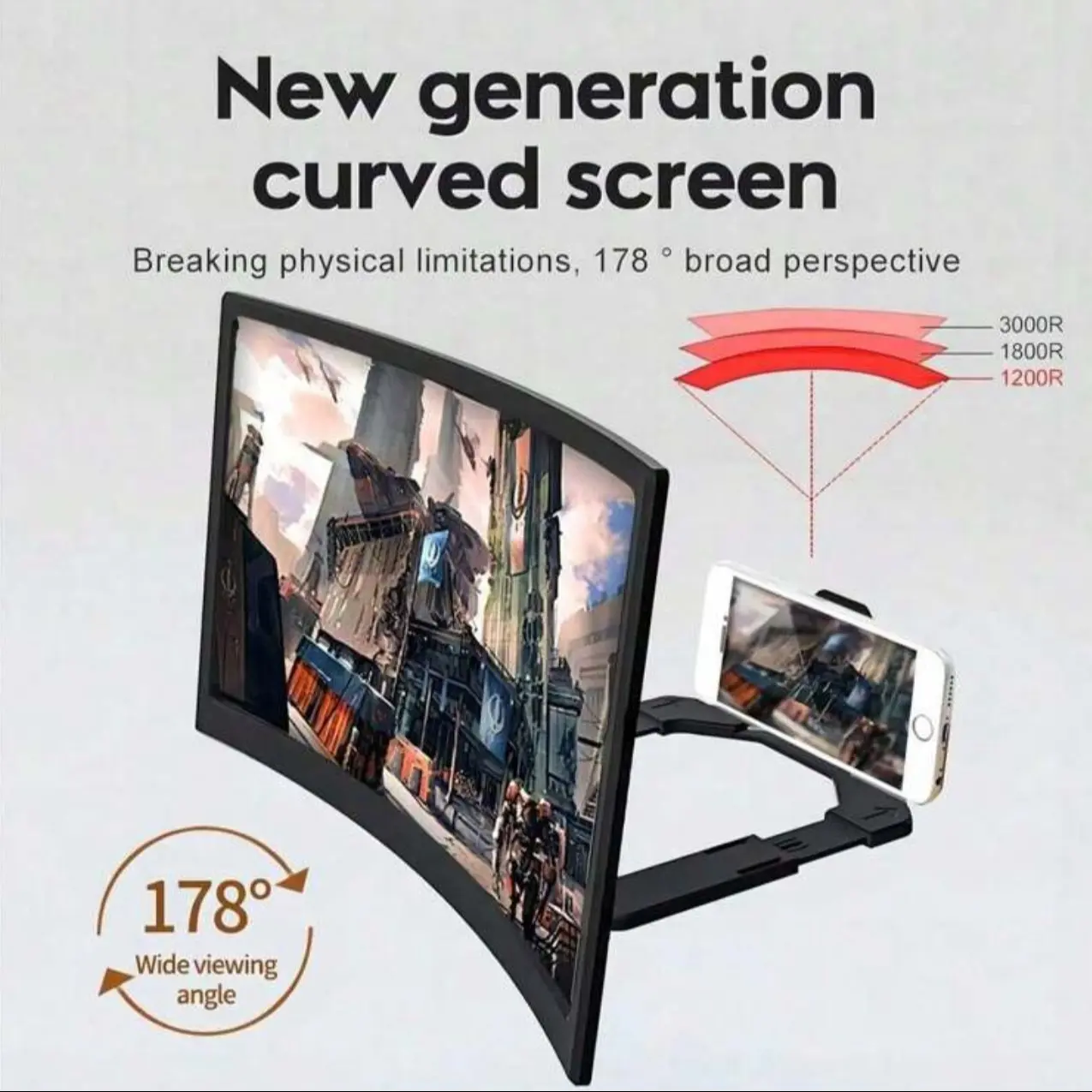 Phone Screen Magnifier for Cellphone with Foldable Stand, 3D Screen Expander, Perfect Viewing Experience for Movies and Games, Adjustable Phone Stand, Universal Phone Holder, Mount