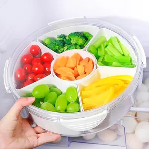Veggie Tray with Lid for Fridge Organizer Bins Divided Snackle Box Container with 6 Compartments for Party Serving Platter, Fruit Tray with dip, Snack Storage