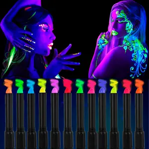 12 Color Glow-In-The-Dark Body Paint Pens, Water Soluble Face Paint for Events, Halloween, Nightclub Parties, Festival Crayons