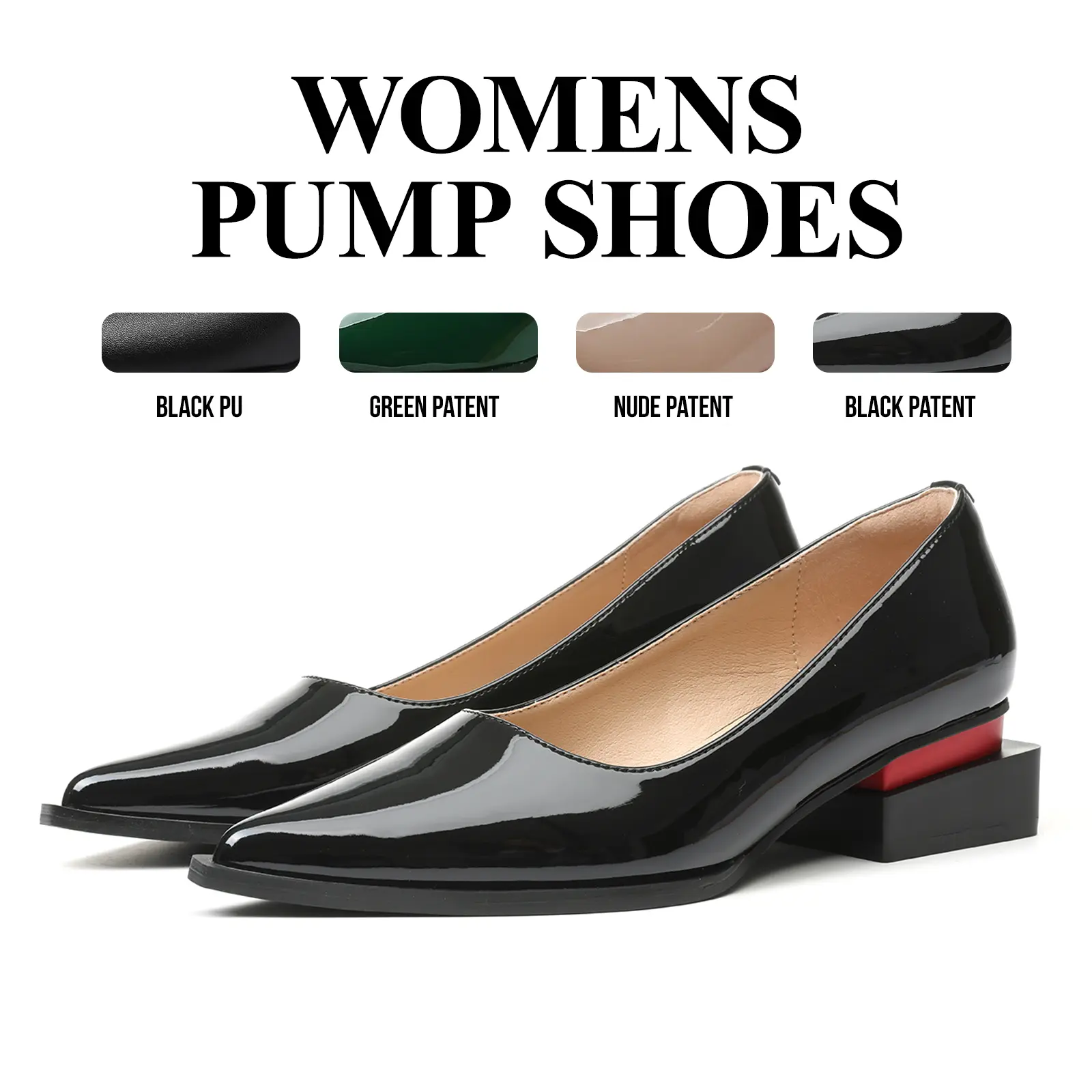 CYNLLIO Womens Pumps Pointed Toe Chunky Block Heels Comfy Slip On Party Weddings Work Casual Dressy Shoes