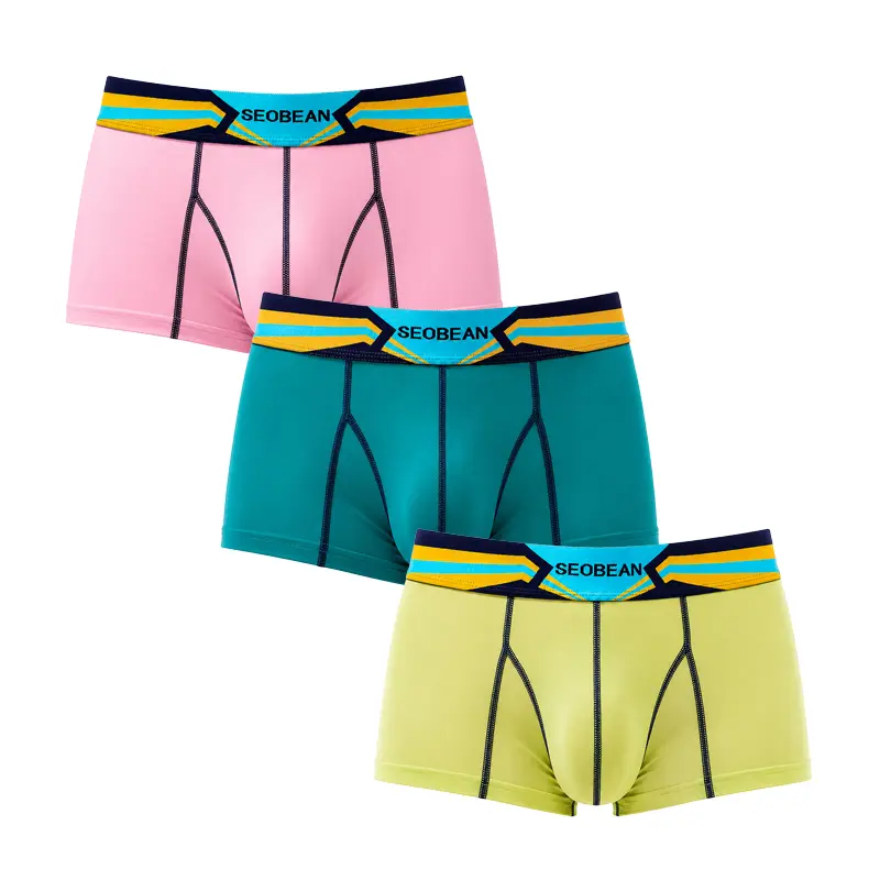 SEOBEAN Men's Low Rise Mesh Boxer Briefs, Sporty Nylon Spandex Knit Trunks, Breathable Athletic Underwear with Contrast Stitch, 3-Pack