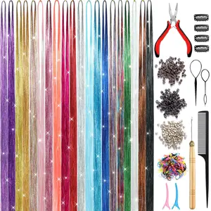 Hair Tinsel Kit (20 Colors, 4400 Strands, 48 Inches) Sparking Tinsel Hair Extensions Kit with Tools, Heat Resistant Highlights Glitter Hair Extensions Fairy Hair Accessories for Girls Women