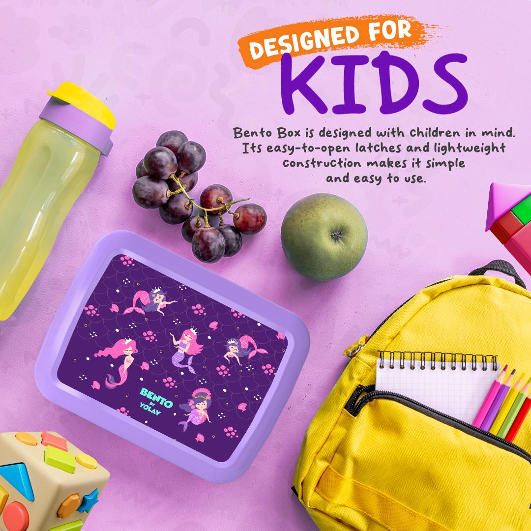 YOLAY Bento Box for Kids Lunch Box Leak-Proof, 5-Compartment Lunch Box Kids for Ages 3-10, Durable with Anti-Slip Base, Suitable for Schools, Outdoor and Travel (Mermaid) (Trucks)