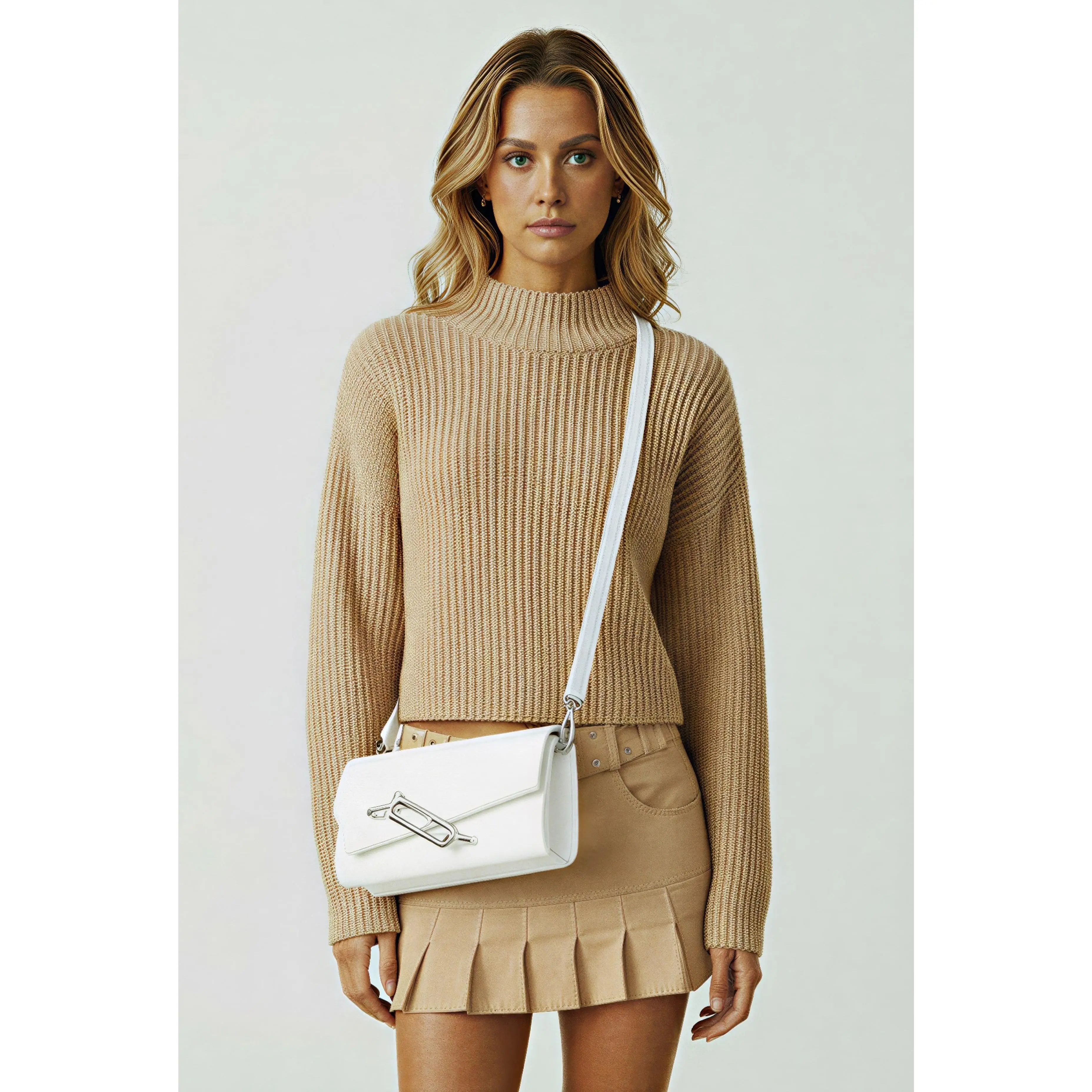 Cropped Knit High Neck Sweater