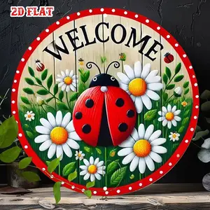 Circular Iron Sign, Daisy Wall Decor, Ladybug Country Metal Art, Garden Metal Wall Decoration, Home, Garage, Restaurant, Cafe