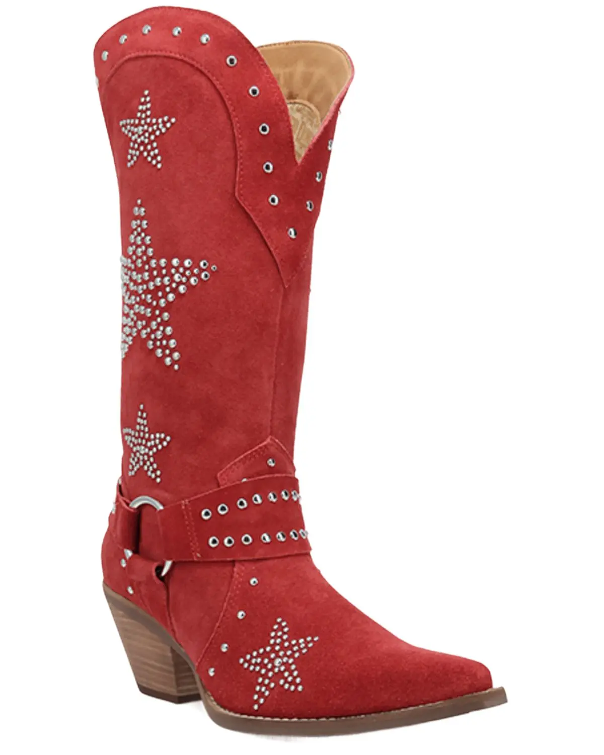 Dingo Women's Women'S Lucky Stars Embellished Suede Tall Western Boot Round - Di2350-Red