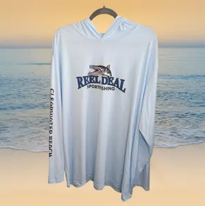 Reel Deal Hooded Performance Dryfit Shirt Light Blue Menswear Outdoor Tops Long Sleeve Casual unisex hoodie Camo Ocean