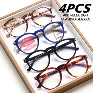 4-Pack Progressive Multifocal Blue Light Blocking Reading Glasses Unisex,Retro-Chic Teacher Style Features spring hinge design and three-level vision adjustment Premium blue light blocking lenses effectively relieve eye strain Top choice for holiday gifts