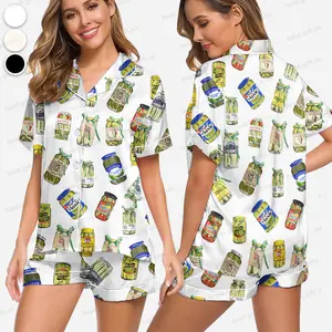 Pickles Coquette Pajama Set, Canned Pickles Pajama, Pickle Jar Sleepwear, Pickle Lovers Satin Lounge Wear, Funny Pickle Shirt