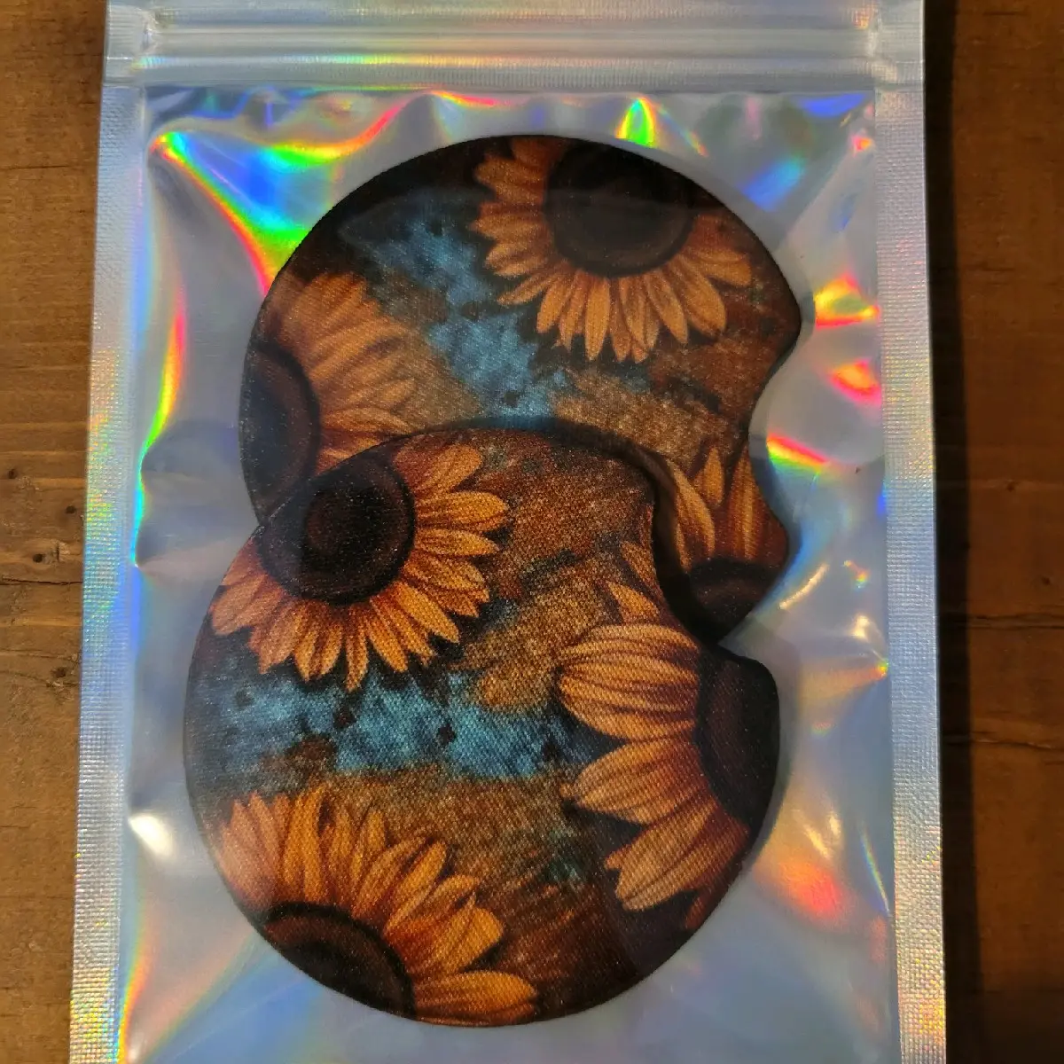 Sunflower Set of 2 Car coasters Neoprene Handmade 2.75" Car Accessories Washable