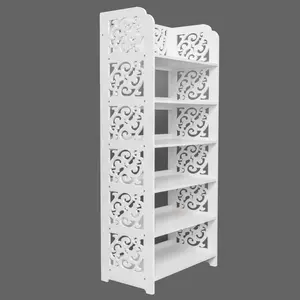 6-Tier Wood-Plastic Shoe Rack for Living Room/Bedroom - Waterproof, Easy to Assemble, Space-Saving Storage for Shoes, Plants & More - White, Stable Design, 42x24x96.5 cm